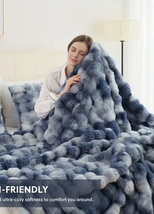 1 PC Faux Rabbit Fur ,Luxury Soft, Warm Bubble Blanket, | Cozy Throw for Bedroom, Guest Room, Living Room,4lb