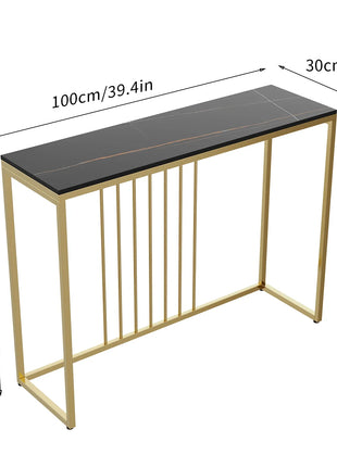 100CM Slim Narrow Hallway Console Table Real Marble Long Bar Table Metal Legs Industrial Stand 2 Color