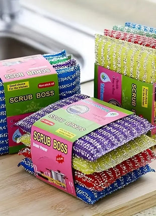 10/50pcs Steel Wire Sponge Wipe Non-stick Oil Brush Double Sided Cleaning Cloth Kitchen Dishcloth Scouring Pad Rag Cleaning Tool