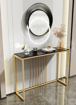 100CM Slim Narrow Hallway Console Table Real Marble Long Bar Table Metal Legs Industrial Stand 2 Color