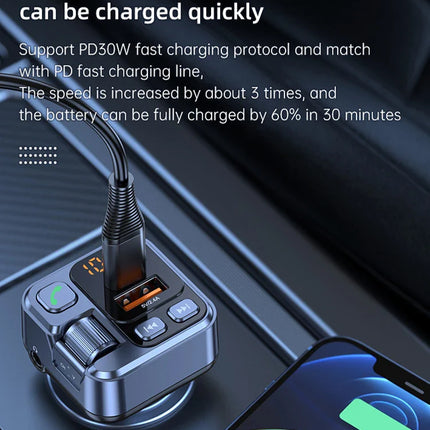 Car Bluetooth Receiver USB U Disk Read PD20w Fast Charging Digital Display Car Mobile Phone Adapter FM Transmiter For Cellphones