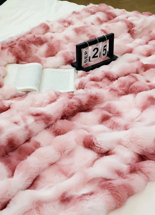 1 PC Faux Rabbit Fur ,Luxury Soft, Warm Bubble Blanket, | Cozy Throw for Bedroom, Guest Room, Living Room,4lb