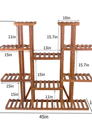 11 Tier Wood Plant Stand Carbonized High Widen Pot Display Shelf Holder Flower Shop Office Garden Indoor Outdoor Decor