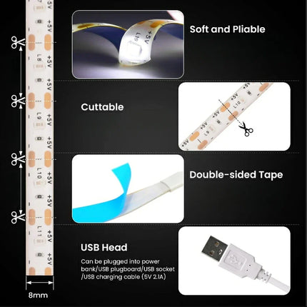 USB LED Strip Light with Switch Decoration Waterproof Tape