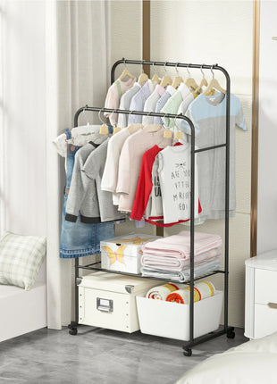 1.5m Large Clothes Rack Double Rail Rolling Stand Shoes Rack Storage Shelf White