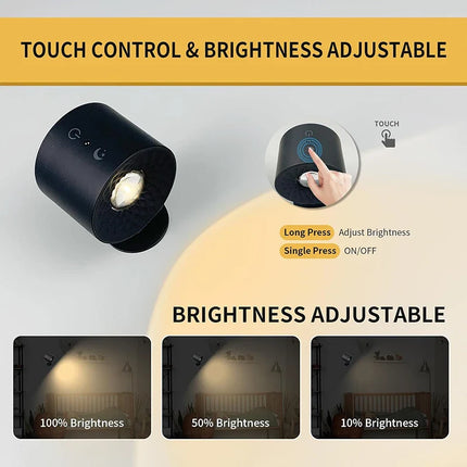 Led Double Head Wall Lamp Touch Control Remote 360 Rotatable USB Recharge Wireless