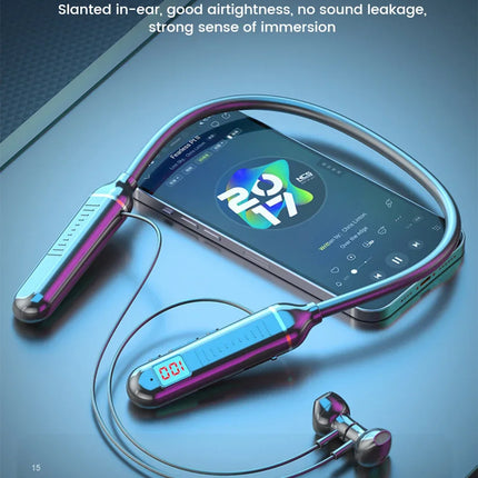 Wireless Earphones 5.3 Neckband Headphones Gaming LED Display Stereo Sports Headset Halter Waterproof Magnetic Earbuds