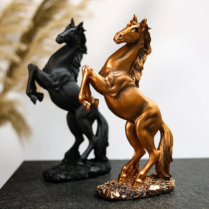 Resin Statue Golden White Black Horse