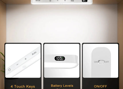 Motion Sensor Cabinet Light Battery Display 60 LED Touch Light Bar Wireless Rechargeable