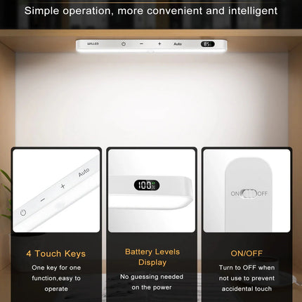 Motion Sensor Cabinet Light Battery Display 60 LED Touch Light Bar Wireless Rechargeable