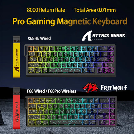 8K Magnetic Gaming Keyboard ATTACK SHARK X68HE Wired and FREEWOLF F68 Wired F68Pro Wireless for Pro Gaming 0.01mm Rapid Trigg