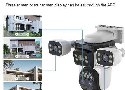 WiFi Security Camera Outdoor 10X Optical Zoom Four Lens Human Auto Tracking Waterproof