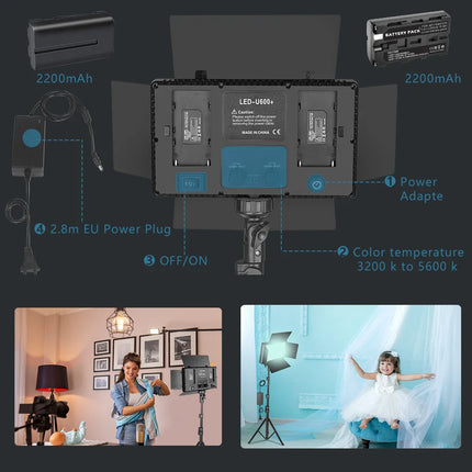 LED Video Light Photo Studio Lamp Bi-Color 2500K-8500k