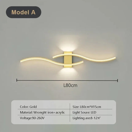 Modern LED Strip Wall Lamp Double Curve with Remote Control