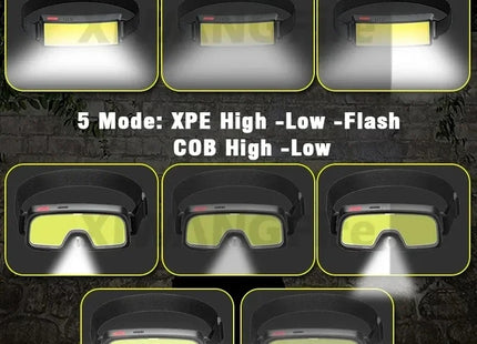 Powerful COB LED Headlamp Type-c Rechargeable Head Flashlight