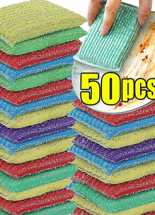 10/50pcs Steel Wire Sponge Wipe Non-stick Oil Brush Double Sided Cleaning Cloth Kitchen Dishcloth Scouring Pad Rag Cleaning Tool