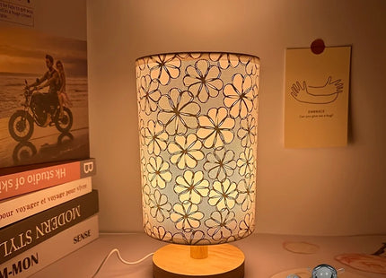 Simple cloth cover table lamp wooden base, USB power supply
