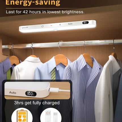 Motion Sensor Cabinet Light Battery Display 60 LED Touch Light Bar Wireless Rechargeable