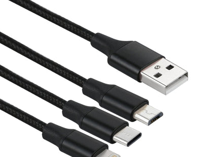 2A 1.2m 3 in 1 USB to 8 Pin & USB-C / Type-C & Micro USB Nylon Weave Charging Cable
