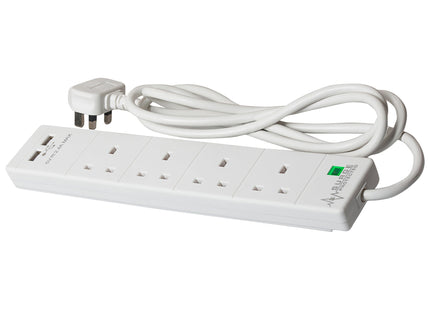 SMJ 2m 4 Socket 13A plus 2x USB-A Ports Extension Cable Lead