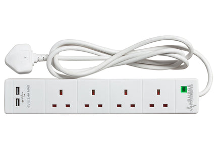 SMJ 2m 4 Socket 13A plus 2x USB-A Ports Extension Cable Lead