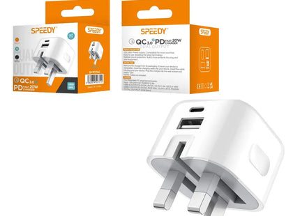 20W Foldable Dual USB-A & USB-C Fast Charger Adapter for Samsung Galaxy, iPhones & Android