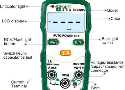 BEST BST-58F Full Automatic Range Multimeter Without Shift Intelligent Identification Digital Multimeter Household Mini Electrical Instrument