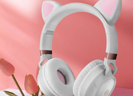 P28 Cat Ear Wired Headphone Muisc Stereo Headset with Microphone