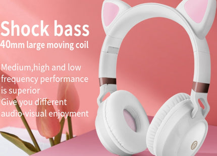 P28 Cat Ear Wired Headphone Muisc Stereo Headset with Microphone
