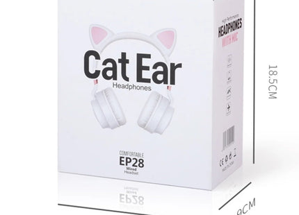 P28 Cat Ear Wired Headphone Muisc Stereo Headset with Microphone