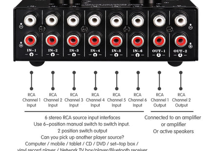 B026 6 Input 2 Output Or 2 Input 6 Output Audio Signal Source Selection Switcher RCA Port