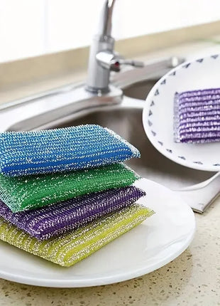 10/50pcs Steel Wire Sponge Wipe Non-stick Oil Brush Double Sided Cleaning Cloth Kitchen Dishcloth Scouring Pad Rag Cleaning Tool