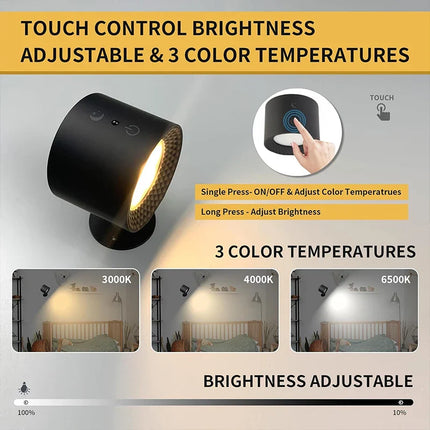 Led Double Head Wall Lamp Touch Control Remote 360 Rotatable USB Recharge Wireless