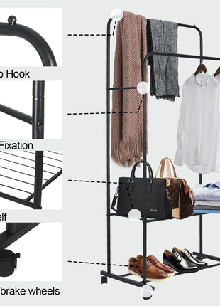 1.5m Large Clothes Rack Double Rail Rolling Stand Shoes Rack Storage Shelf White