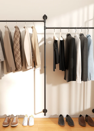 80.7 Inch Long Industrial Pipe Clothes Rack Double Clothes Rail Loft Residential Tidy Wardrobe Wall Clothing Hanging Rack