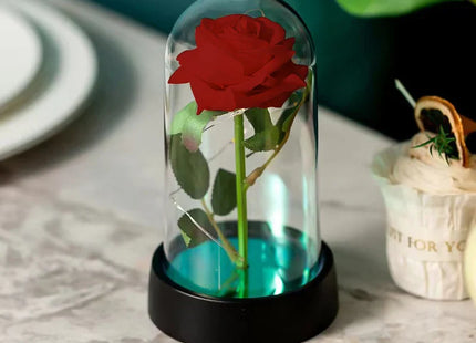 Artificial Rose Flowers Eternal Rose LED Light Foil Flower in Glass Cover
