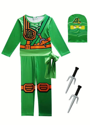 Cartoon Anime Printed Boy Ninja Costume Game Mask and Ninja Fork Accessory Set Halloween Set Party Funny Set for Boys and Girls