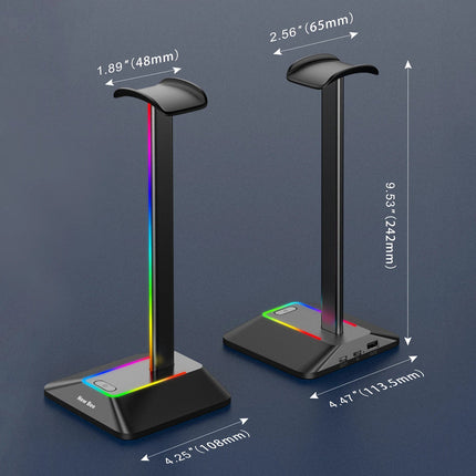 RGB Headphones Stand Holder Desk Gaming Headset with 2 USB Ports Cool Display Holder Non-Slip Rubber Base for Gamer