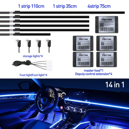 Full Color Streamer Car Ambient Lights RGB 64 Color Universal LED Interior