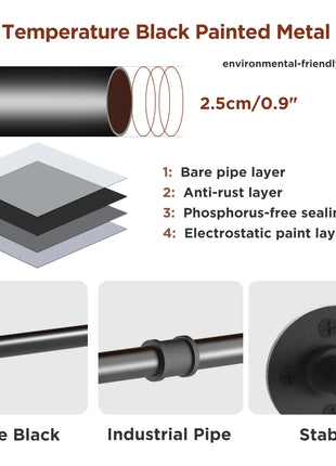 70.8 Inch Industrial Pipe Clothing Rack Wall Mounted Clothes Rail Garment Hanging Bar Rod Display Rack Closet Storage