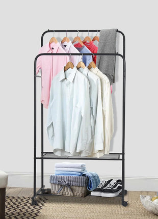 1.5m Large Clothes Rack Double Rail Rolling Stand Shoes Rack Storage Shelf White