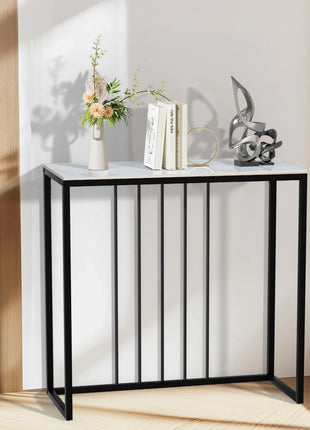 80CM Long Rectangle Marble Console Table for Living Room Entryway Accent Table Metal Frame