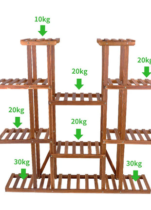 11 Tier Wood Plant Stand Carbonized High Widen Pot Display Shelf Holder Flower Shop Office Garden Indoor Outdoor Decor