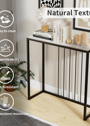 80CM Long Rectangle Marble Console Table for Living Room Entryway Accent Table Metal Frame