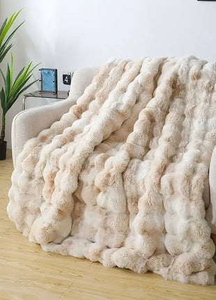 1 PC Faux Rabbit Fur ,Luxury Soft, Warm Bubble Blanket, | Cozy Throw for Bedroom, Guest Room, Living Room,4lb
