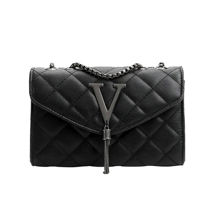 Black Luxury Handbags And Purse Women PU Leather Messenger Shoulder Bag Plaid Female Crossbody Bag Tassel Quilted Brand