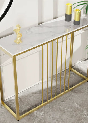 100CM Slim Narrow Hallway Console Table Real Marble Long Bar Table Metal Legs Industrial Stand 2 Color