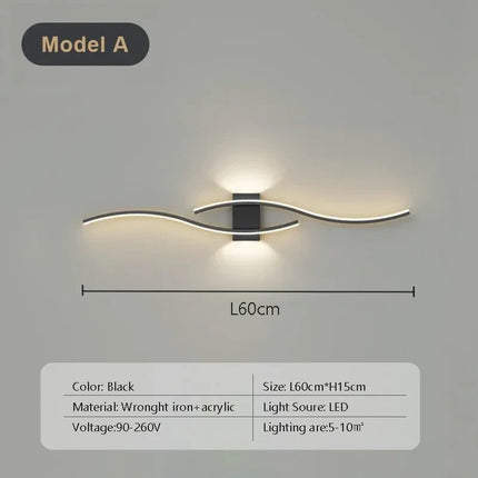 Modern LED Strip Wall Lamp Double Curve with Remote Control