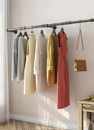 70.8 Inch Industrial Pipe Clothing Rack Wall Mounted Clothes Rail Garment Hanging Bar Rod Display Rack Closet Storage