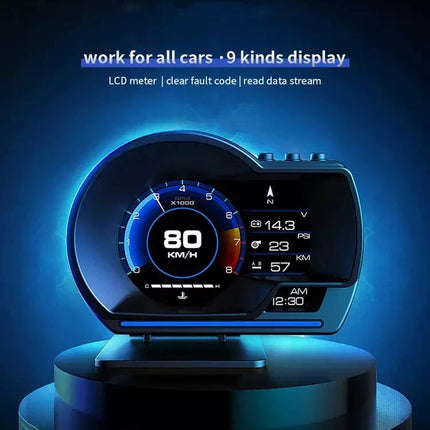 Newest A501 Car Head Up Display OBD2 Smart Car HUD Turbo Gauge Digital Odometer Security Alarm Water&Oil temp RPM Auto Meter